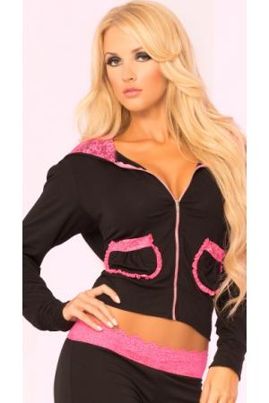LACE TRIM CROP TOP HOODIE
