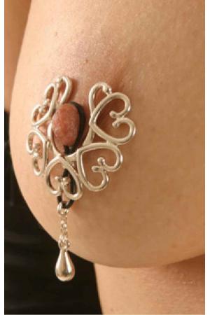 Ammavarua - Non-Piercing Silver Wreath Nipple Clamps With Pendant 