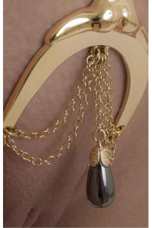 Banga - Women's Lady Luck G-String with Hematite Pendant in Gold
