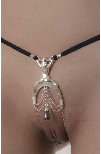 Because the Night - Lady Luck G-String with Hematite Pendant in Silver