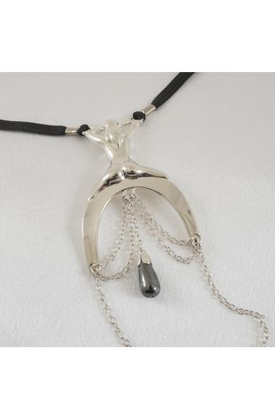 Because the Night - Lady Luck G-String with Hematite Pendant in Silver