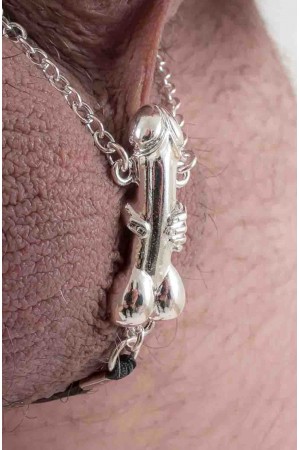 Bruiser - Silver Testicle Bracelet with Penis Charm