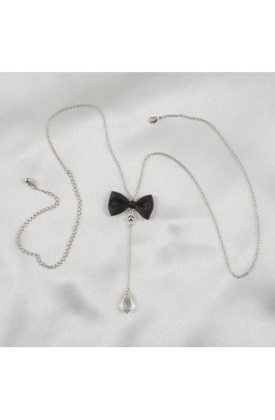 Silver Waist Chain with Bow and Dangling Crystal Pendant