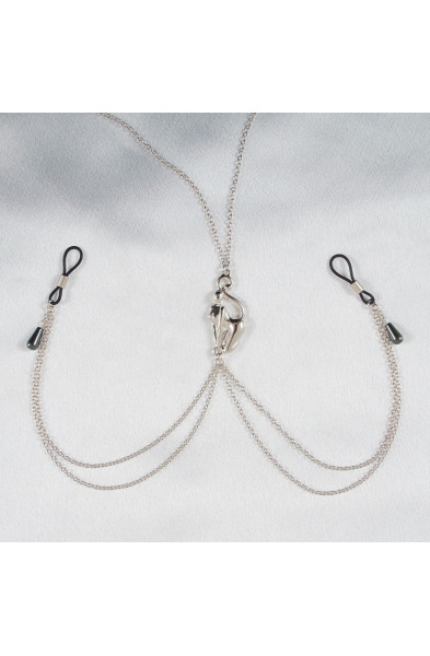 Catwoman Hunted - Sterling Silver Breast and Nipple Chain With Catwoman Figurine