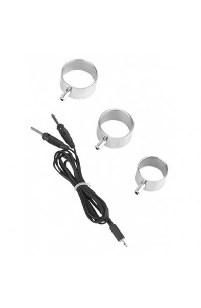 Electro Sex Uni-Polar Aluminum Cock Rings With Cable - Set of 3