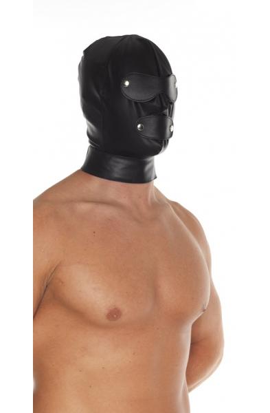 Leather Executioner Hood with Detachable Eye Covers, Mouthpiece and Back Zipper