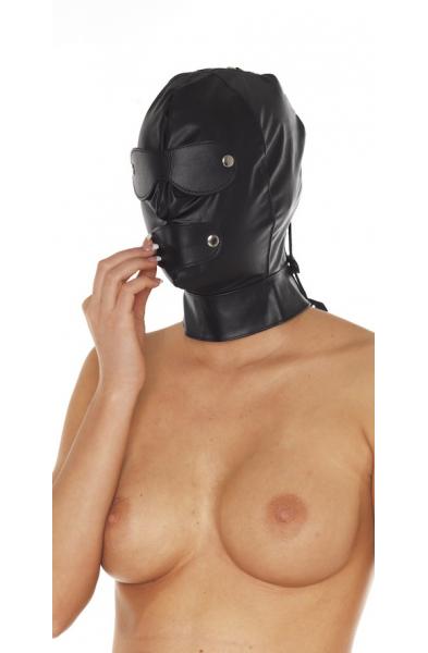 Leather Executioner Hood with Detachable Eye Covers, Mouthpiece and Back Zipper