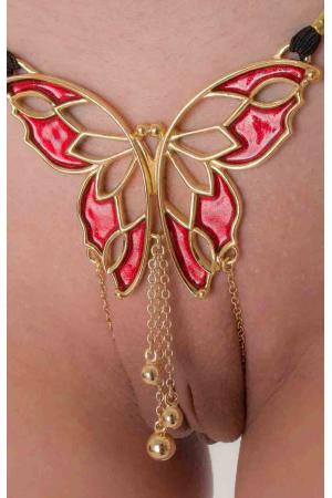 Feuriger Skipper - Damen-Schmetterlings-G-String mit Anhängern in Gold