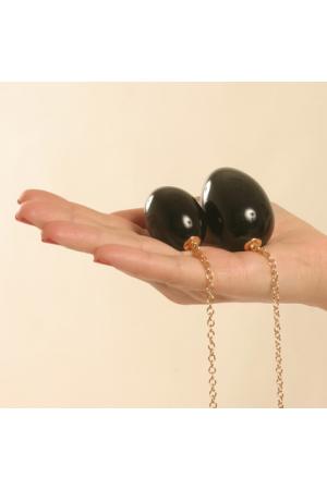 Izanami - Insertable Black Egg With Gold Chain, Black Bow and Pendant