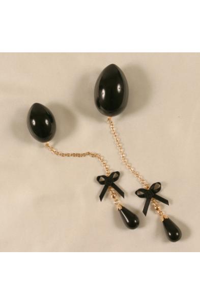 Izanami - Insertable Black Egg With Gold Chain, Black Bow and Pendant