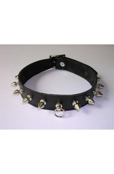 Leather 1 inch (2 1/2 cm) Collar With Spikes
