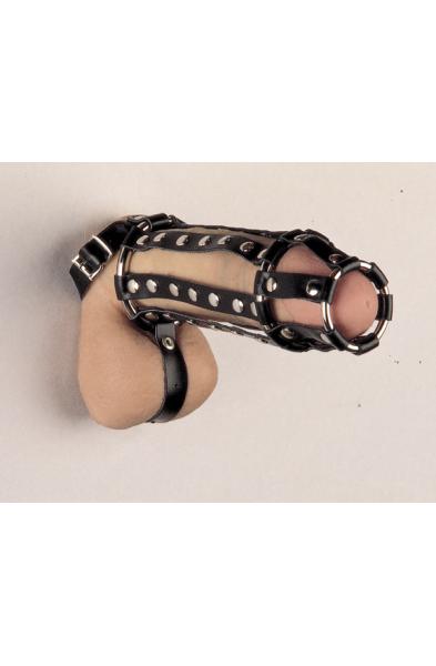 Leather Cock and Balls Cage With Ball Divider and Spikes Inside