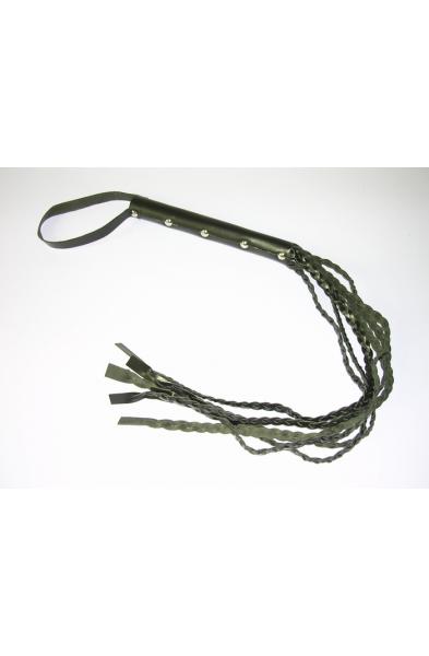 Leather Flogger Whip with 6 Braided Strings -Short