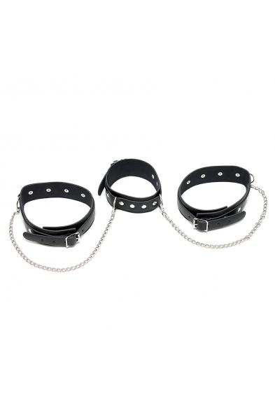 Leather Neck Collar to Thigh Collar Combo With Chain