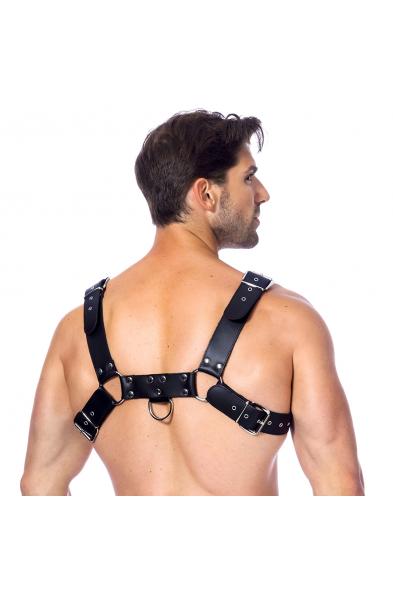 Men's Leather Body Harness With Wide Chest Band