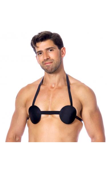 Men's Leather Nipple Harness Bra With Spikes Inside