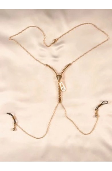 Naughty Girls - Gold Zipper Necklace with Nipple Clips