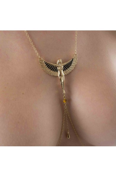 Nile Sunset - Gold Breast and Nipple Necklace with Isis Charm