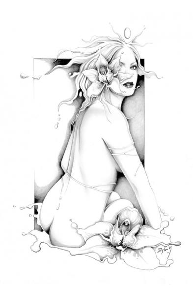 Orchid Woman Lithograph 30x40 cm