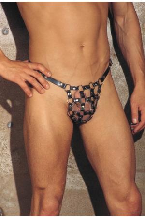 Perfect Slave - Leather Lattice Straps and Rings G-String