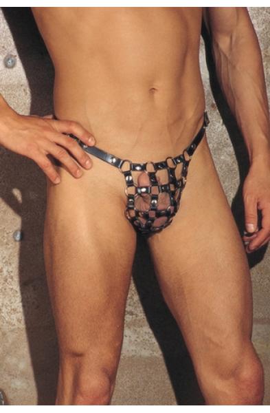 Perfect Slave - Leather Lattice Straps and Rings G-String