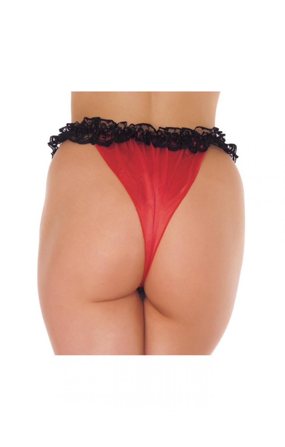 Sexy French Romance Crotchless Red Lace Panties For Women Open