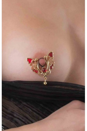 Red Lacewing - Gold Non-Piercing Nipple Ring