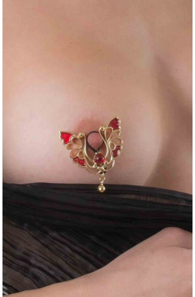 Red Lacewing - Gold Non-Piercing Nipple Ring