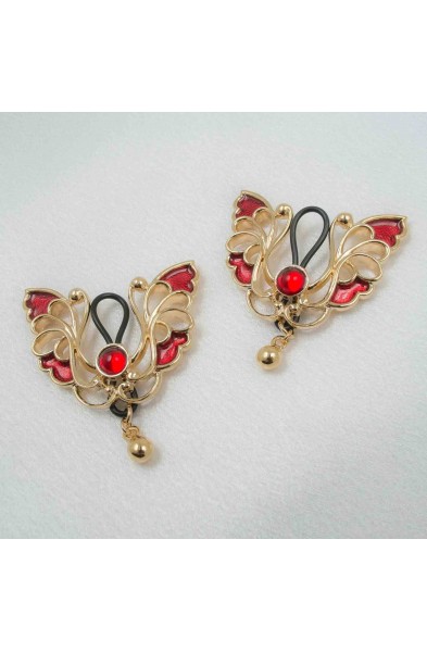 Red Lacewing - Gold Non-Piercing Nipple Ring