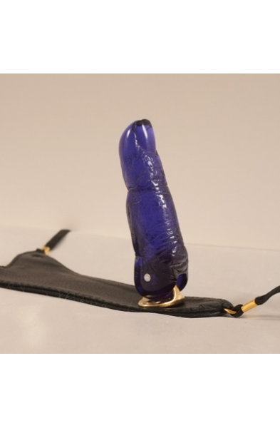 Women's Leather G-String & Finger Dildo With Gold Moon Charm
