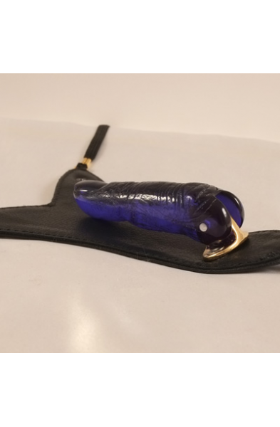 Women's Leather G-String & Finger Dildo With Gold Moon Charm