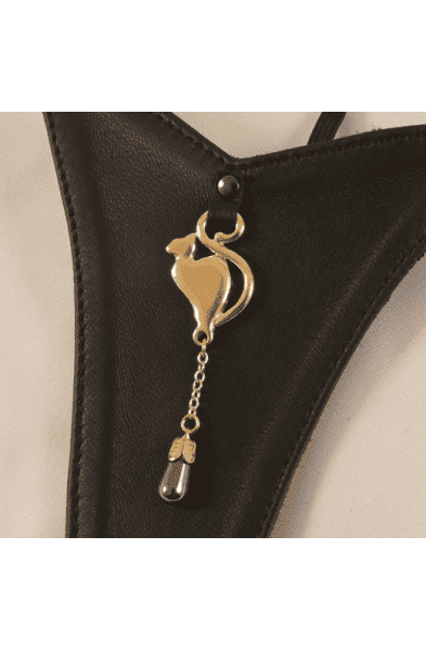 Gold and Lambskin Women's G-String Panty With Cat and Pearl Charms