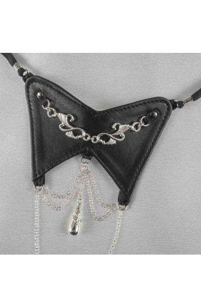 Army of Me - Women's Leather Open Front Thong with Pendant in Silver