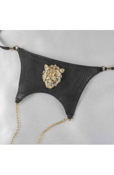 Wellington - Men's Lions Head Leather G-String in Gold