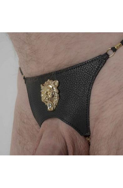 Wellington - Men's Lions Head Leather G-String in Gold