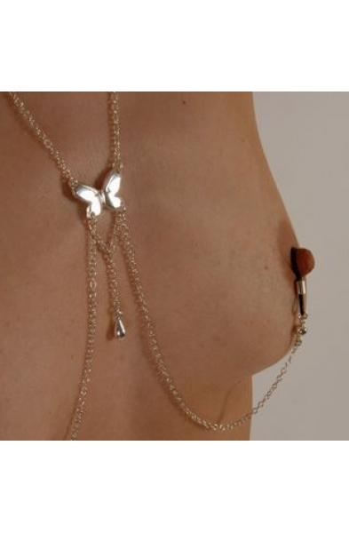 Vanessa - Silver Butterfly Non-Piercing Nipple Ring Necklace