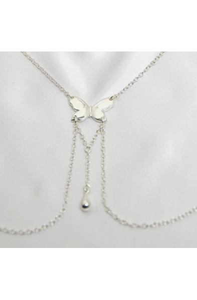 Vanessa - Silver Butterfly Non-Piercing Nipple Ring Necklace