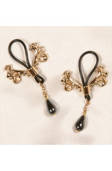 Wadjet - Non-Piercing Nipple Rings With Ornate Crest and Hematite Pendant - Pair
