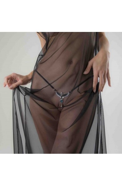 Winged Aset - Silver Vaginal Jewelry with Egyptian Goddess Charm