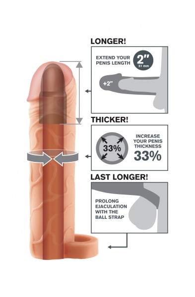 Fantasy X-Tension Perfect 2-Inch Extension With  Ball Strap - Flesh