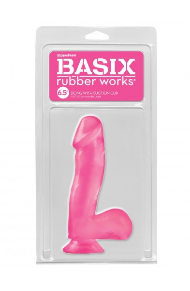 Basix Rubber Works - 6.5 Inch Dong With Suction Cup - Pink