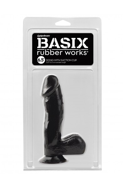Basix Rubber Works - 6.5 Inch Dong With Suction Cup - Black