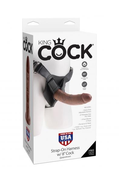 King Cock Strap on Harness With 8 Inch Cock - Brown
