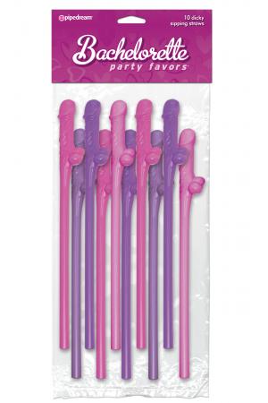 Bachelorette Party Favors 10 Dicky Sipping Straws - Pink & Purple