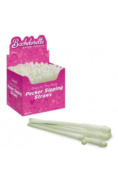 Bachelorette Party Favors Pecker Sipping Straws - 144 Piece Display - Glow-in-the-Dark