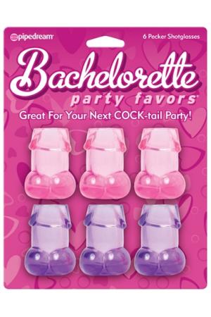 Bachelorette Party Pecker Shot Glasses - 6 Pieces - Assorted Colors