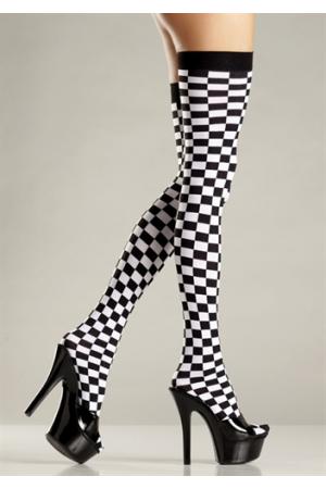 Checkerboard Thigh Highs - One Size - Black and White