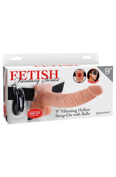 Fetish Fantasy Series 9 Inch Vibrating Hollow Strap-on With Balls - Flesh