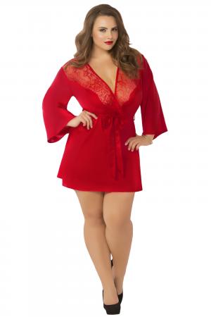 Satin & Eyelash Robe - Queen Size - Red
