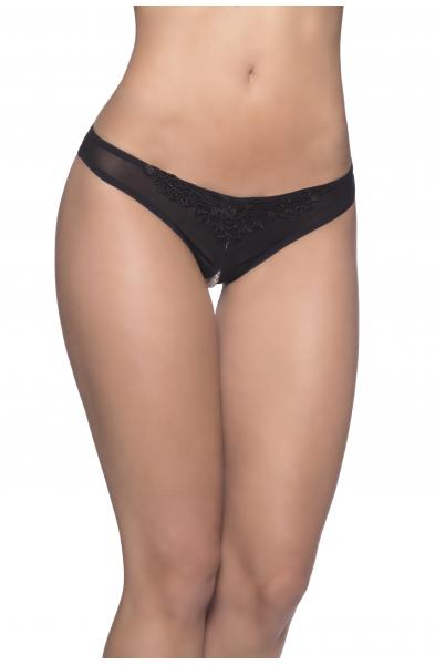 Crotchless Thong With Pearls - One Size - Black